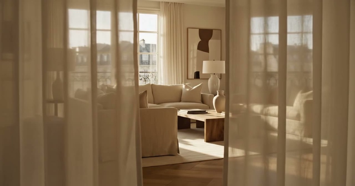 Salon lumineux et décoré, intérieur de location courte durée